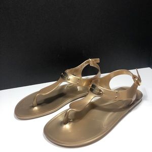New🔥Michael Kors Gold Jelly Flat Sandals